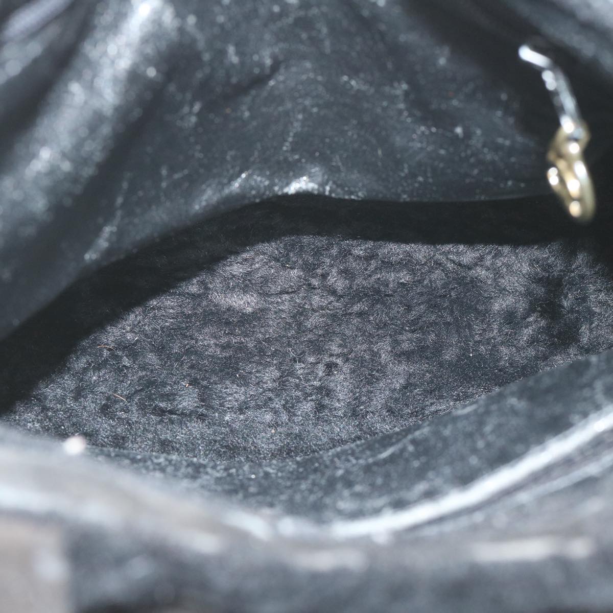 CHANEL Hand Bag Fur Black CC Auth bs10437