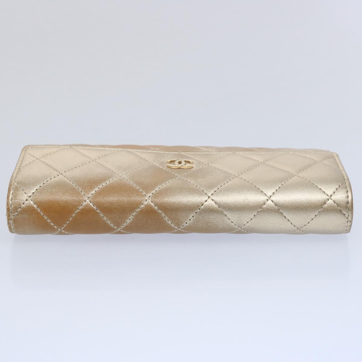 CHANEL Long Wallet Lamb Skin Gold Tone CC Auth bs10438