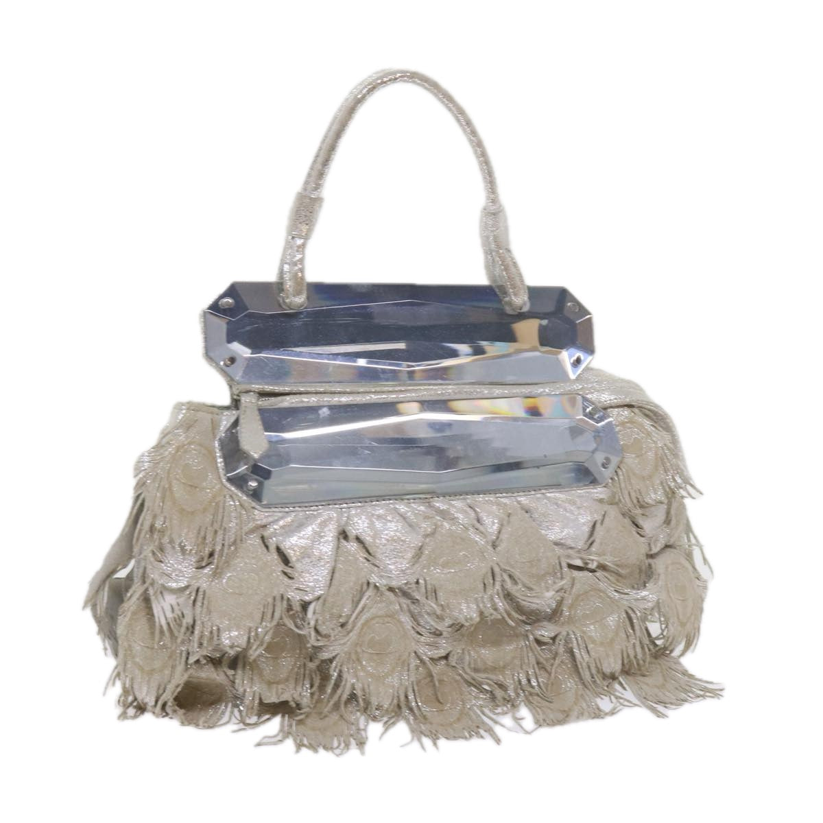 FENDI Hand Bag Polyester Silver Auth bs10442