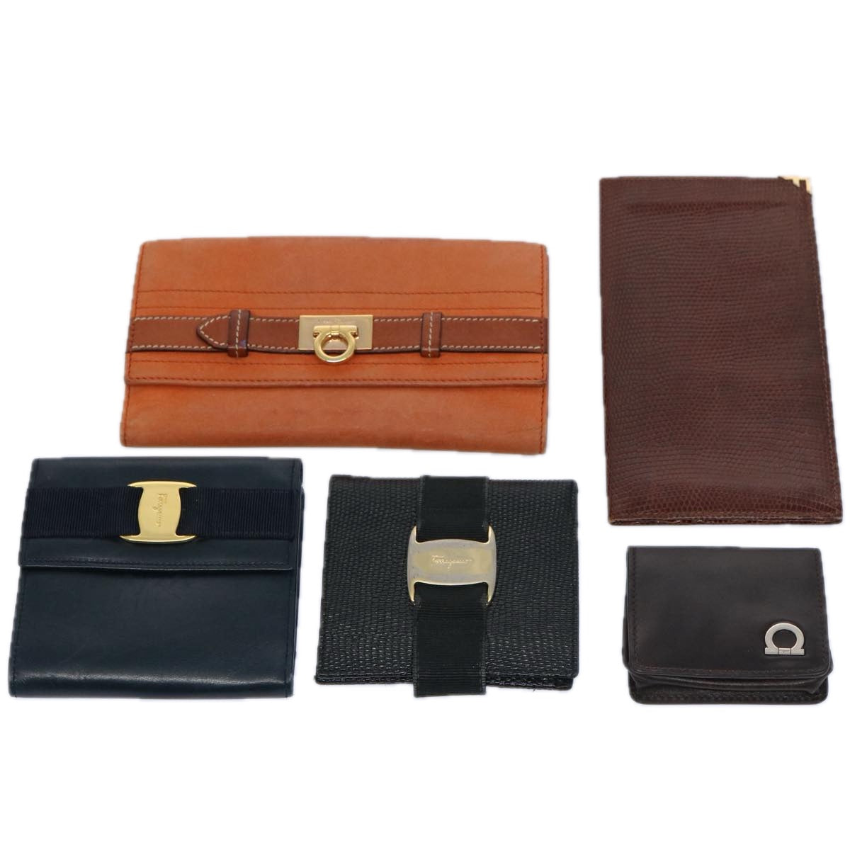 Salvatore Ferragamo Wallet Leather Suede 5Set Black Brown Auth bs10458