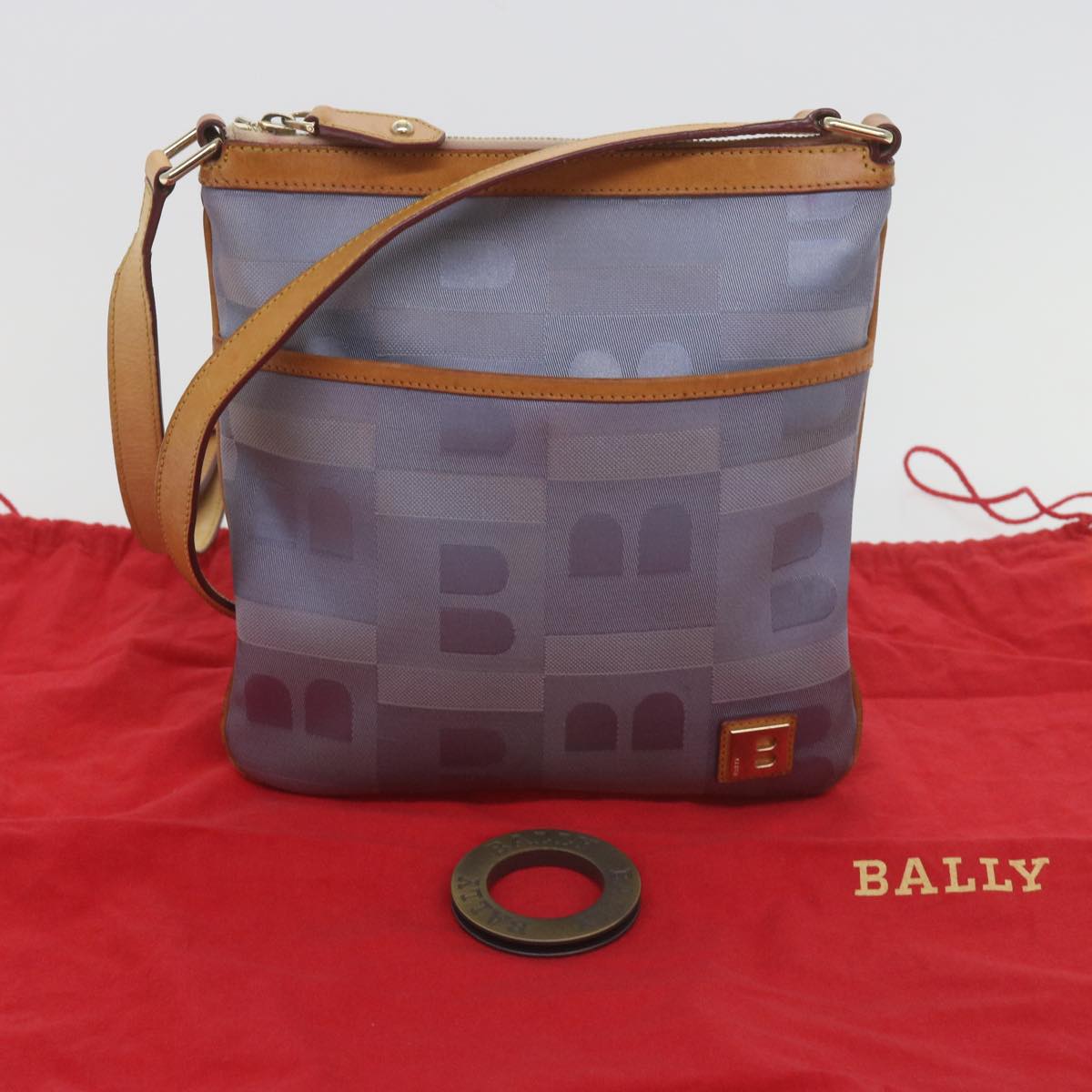BALLY Shoulder Bag Canvas Light Blue Auth bs10471