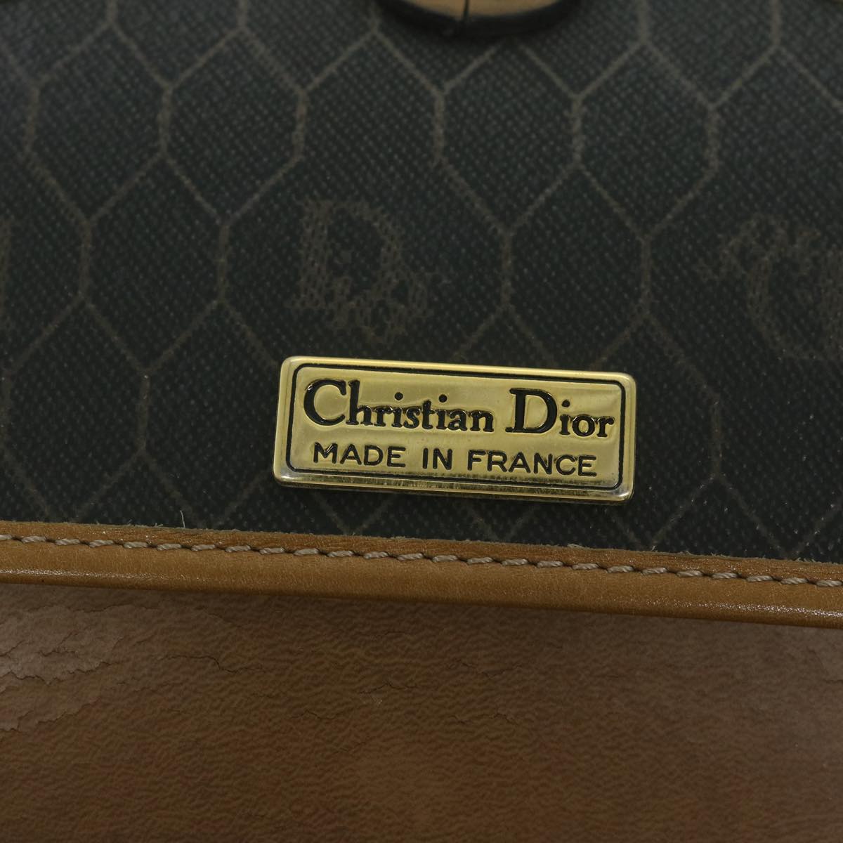 Christian Dior Honeycomb Canvas Shoulder Bag PVC Black Auth bs10475