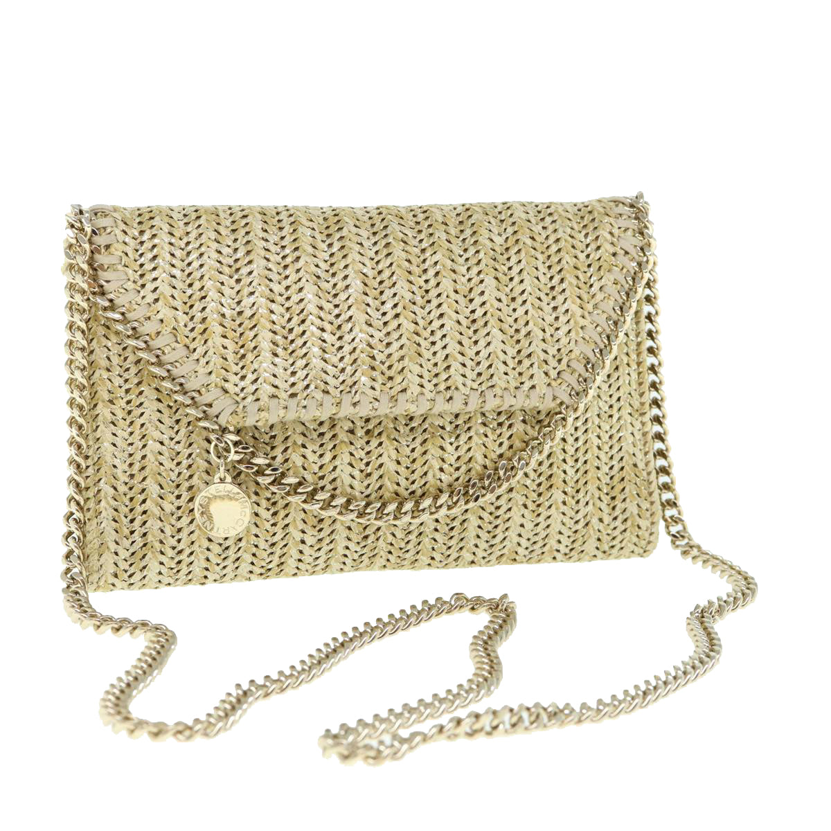 Stella MacCartney Chain Falabella Shoulder Bag Straw Beige Auth bs10492