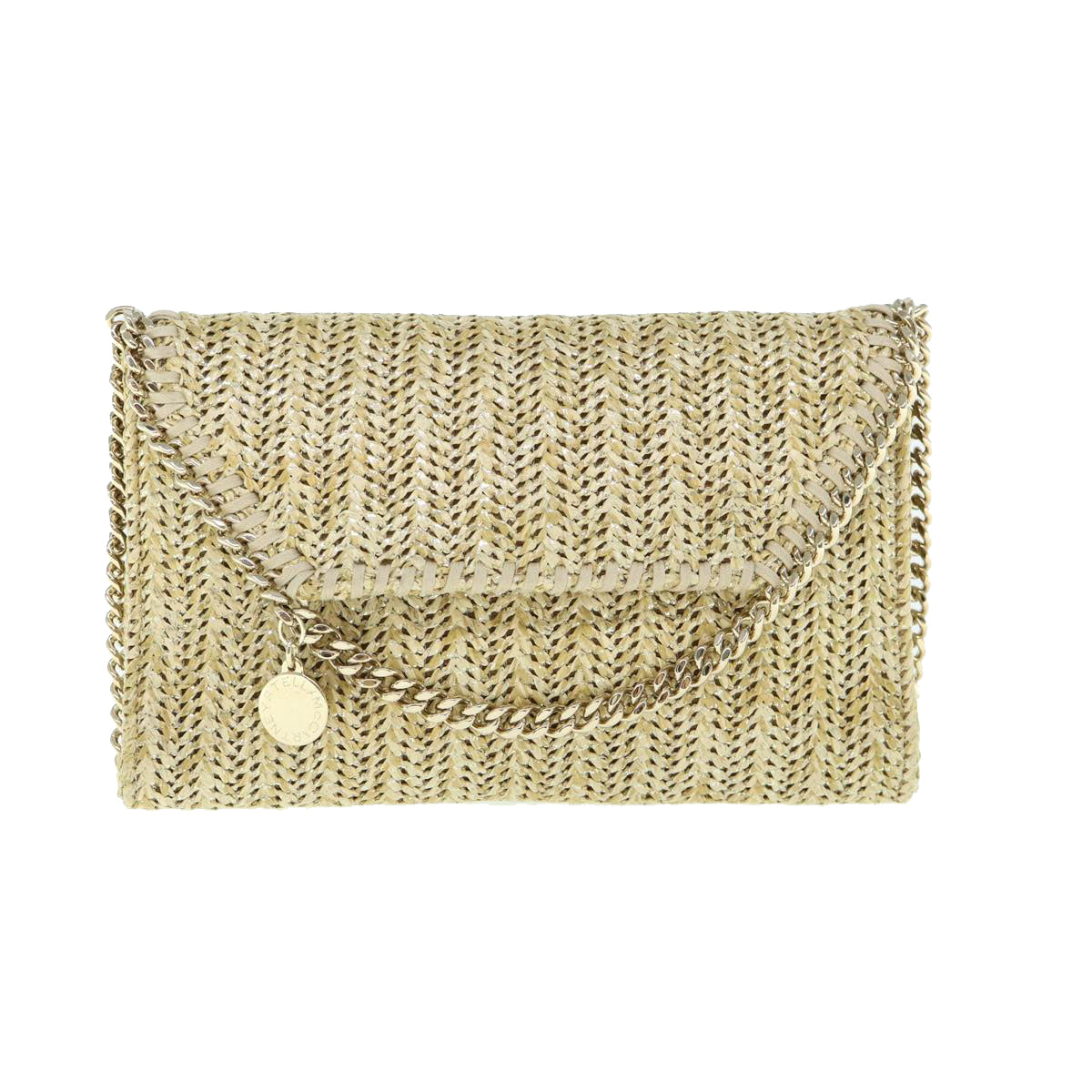 Stella MacCartney Chain Falabella Shoulder Bag Straw Beige Auth bs10492