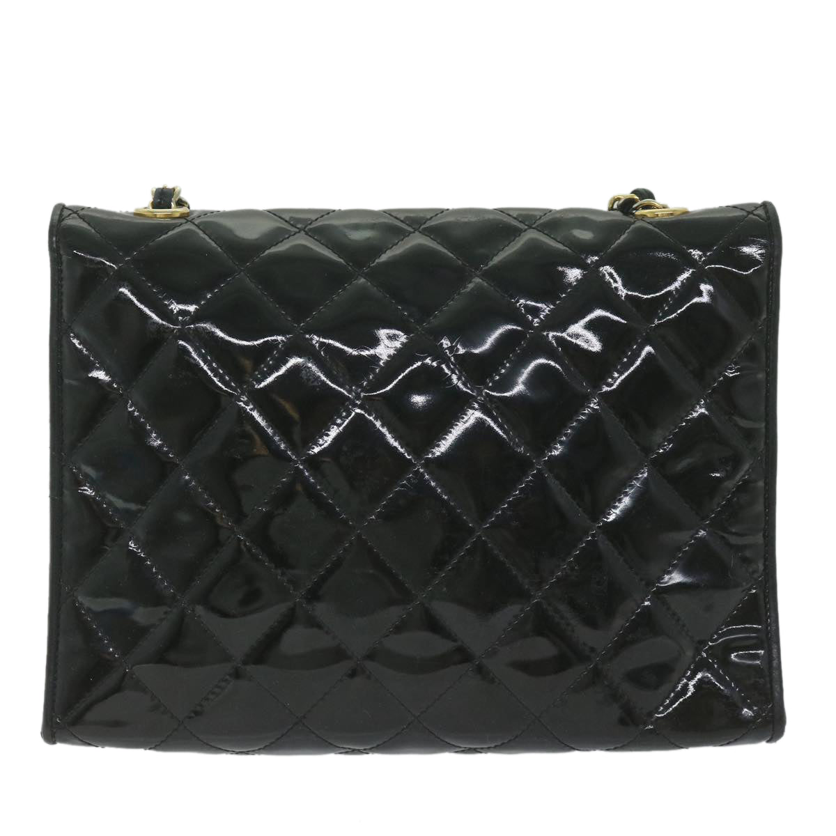CHANEL Matelasse Chain Shoulder Bag Patent leather Black CC Auth bs10520 - 0