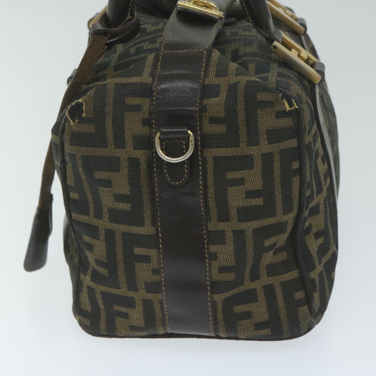 FENDI Zucca Canvas Hand Bag Black Brown Auth bs10526