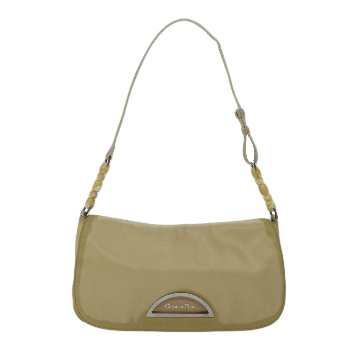 Christian Dior Maris Pearl Shoulder Bag Nylon Khaki Auth bs10532