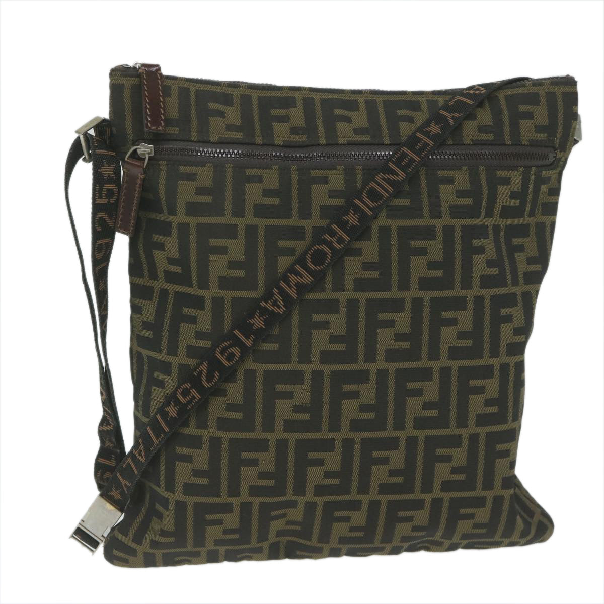 FENDI Zucca Canvas Shoulder Bag Black Brown 2119 26715 008 Auth bs10539