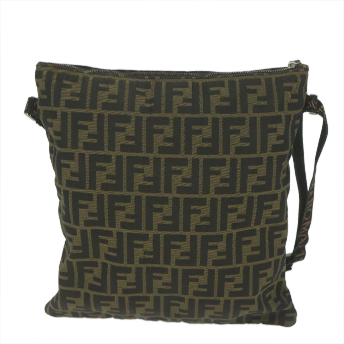 FENDI Zucca Canvas Shoulder Bag Black Brown 2119 26715 008 Auth bs10539