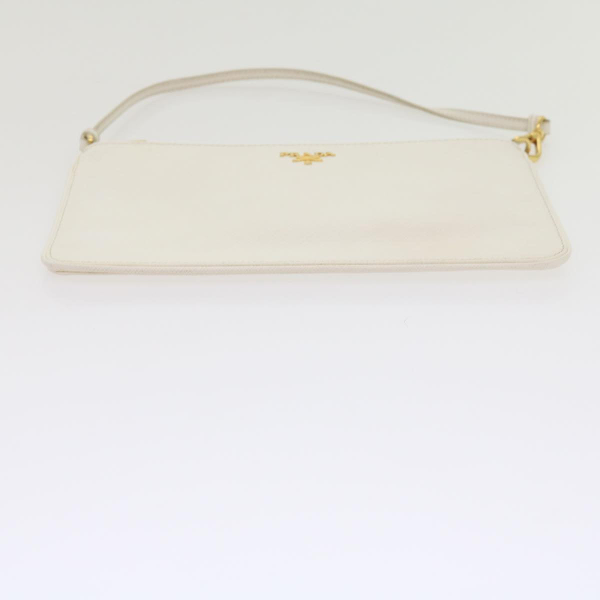 PRADA Accessory Pouch Safiano leather White Auth bs10548