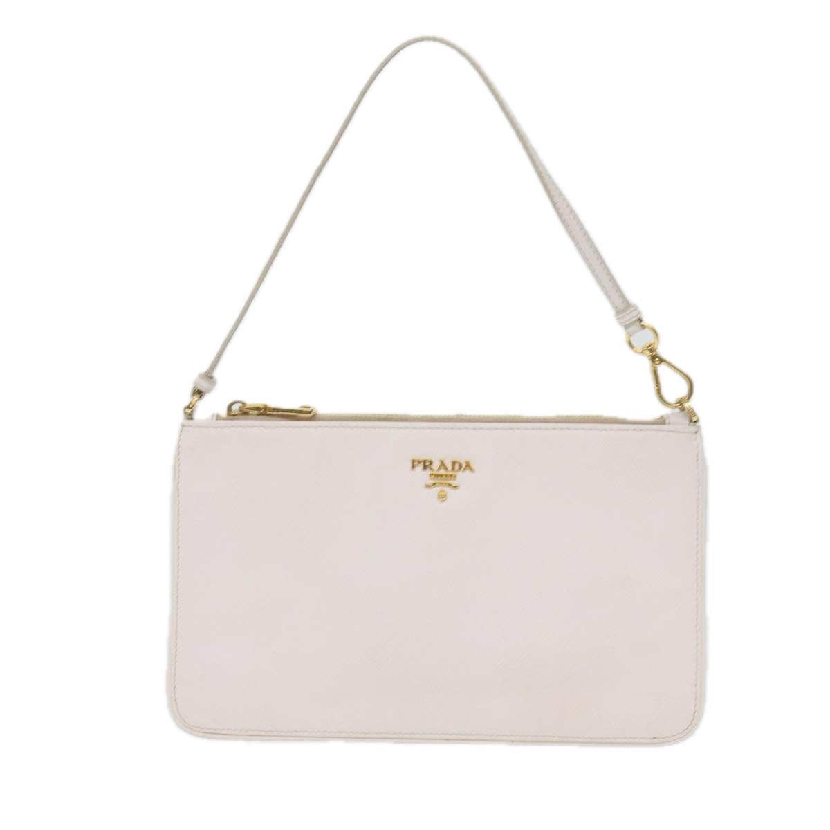 PRADA Accessory Pouch Safiano leather White Auth bs10548