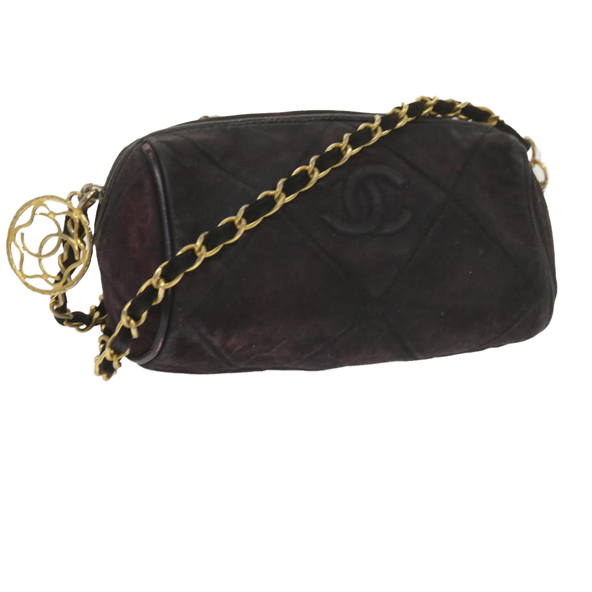 CHANEL Chain Shoulder Bag Suede Purple CC Auth bs10550