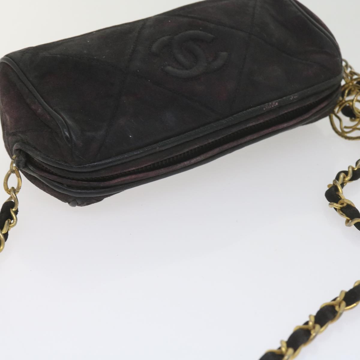 CHANEL Chain Shoulder Bag Suede Purple CC Auth bs10550