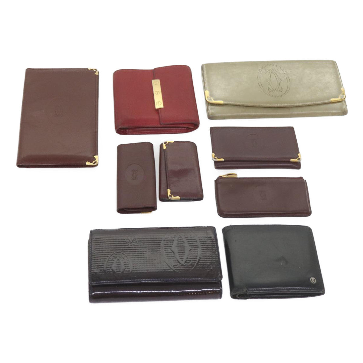 CARTIER Key Case Wallet Leather 9Set Red Black beige Auth bs10552