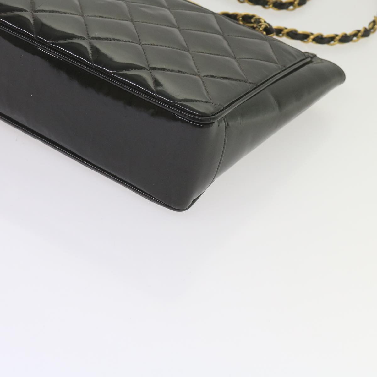 CHANEL Matelasse Chain Shoulder Bag Patent leather Black CC Auth bs10554