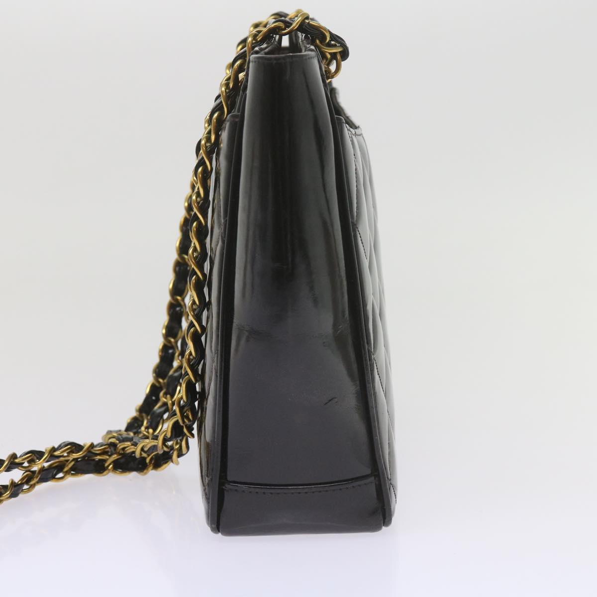 CHANEL Matelasse Chain Shoulder Bag Patent leather Black CC Auth bs10554