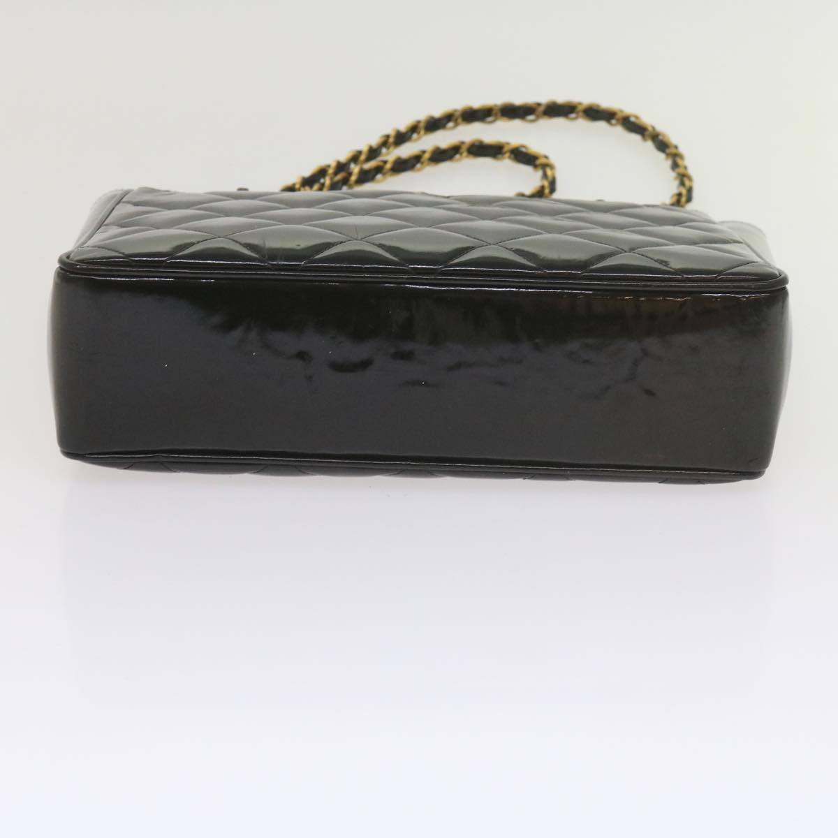 CHANEL Matelasse Chain Shoulder Bag Patent leather Black CC Auth bs10554