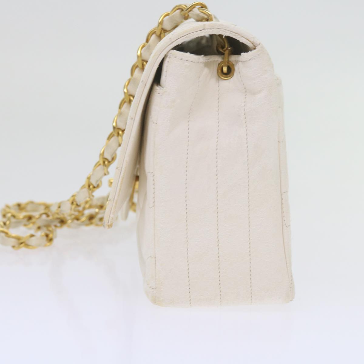 CHANEL Matelasse Chain Shoulder Bag Lamb Skin White CC Auth bs10562