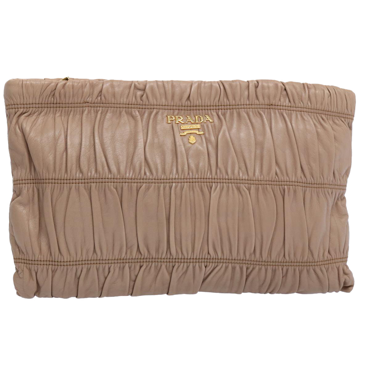 PRADA Clutch Bag Leather Beige Auth bs10581