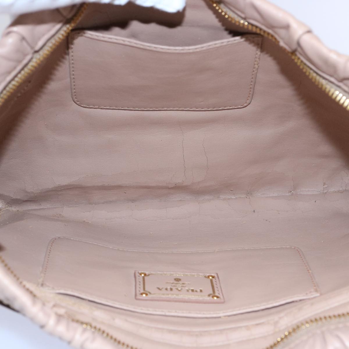 PRADA Clutch Bag Leather Beige Auth bs10581