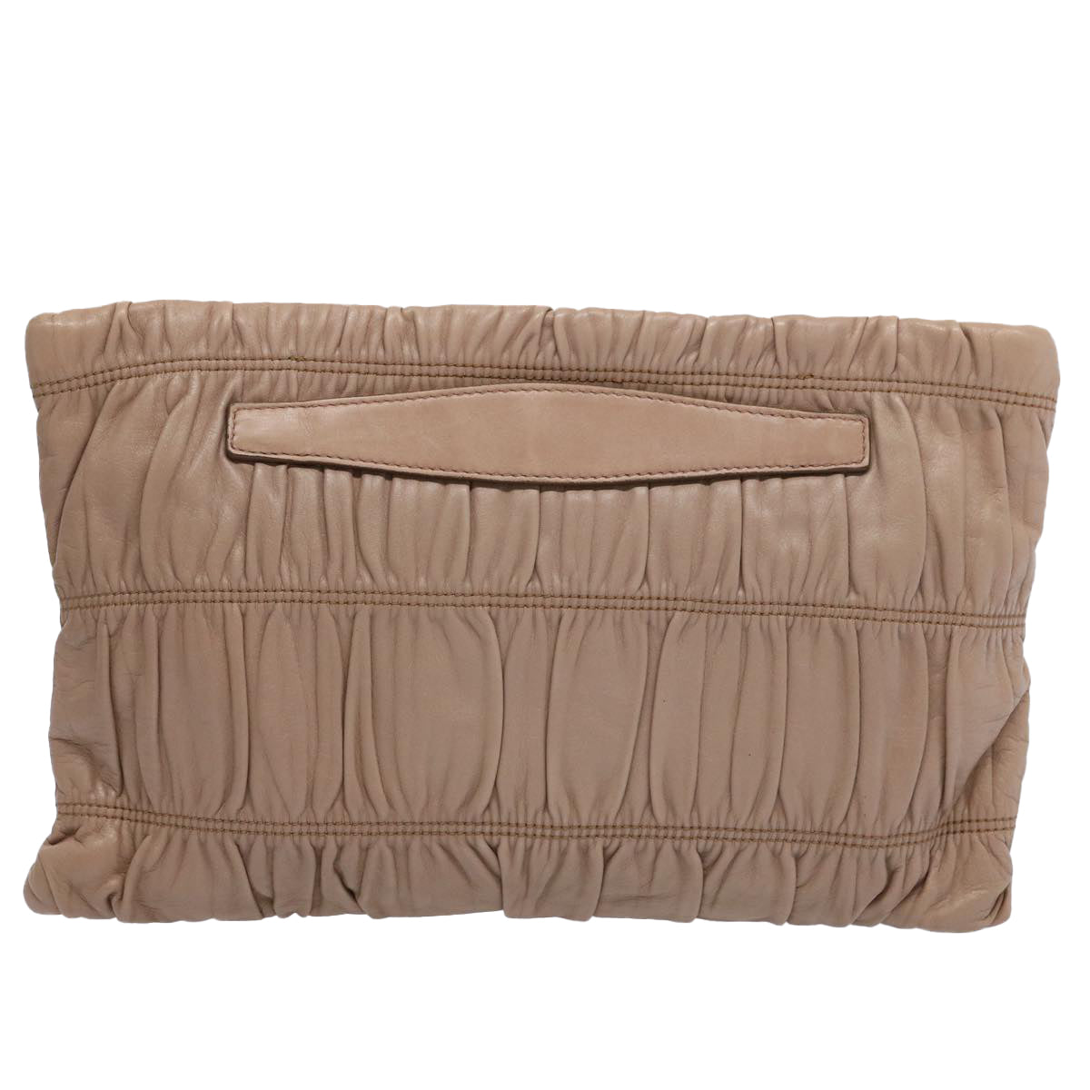 PRADA Clutch Bag Leather Beige Auth bs10581 - 0