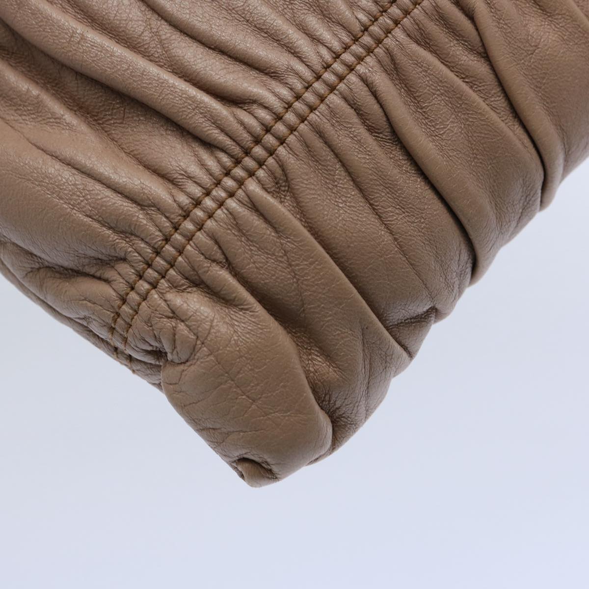 PRADA Clutch Bag Leather Beige Auth bs10581