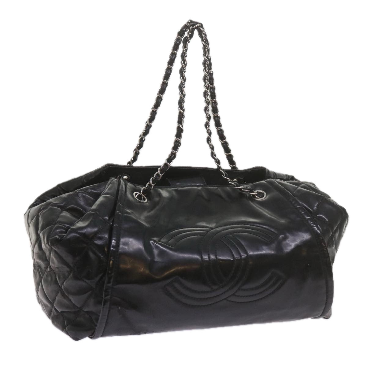 CHANEL Chain Shoulder Bag Patent leather Black CC Auth bs10600