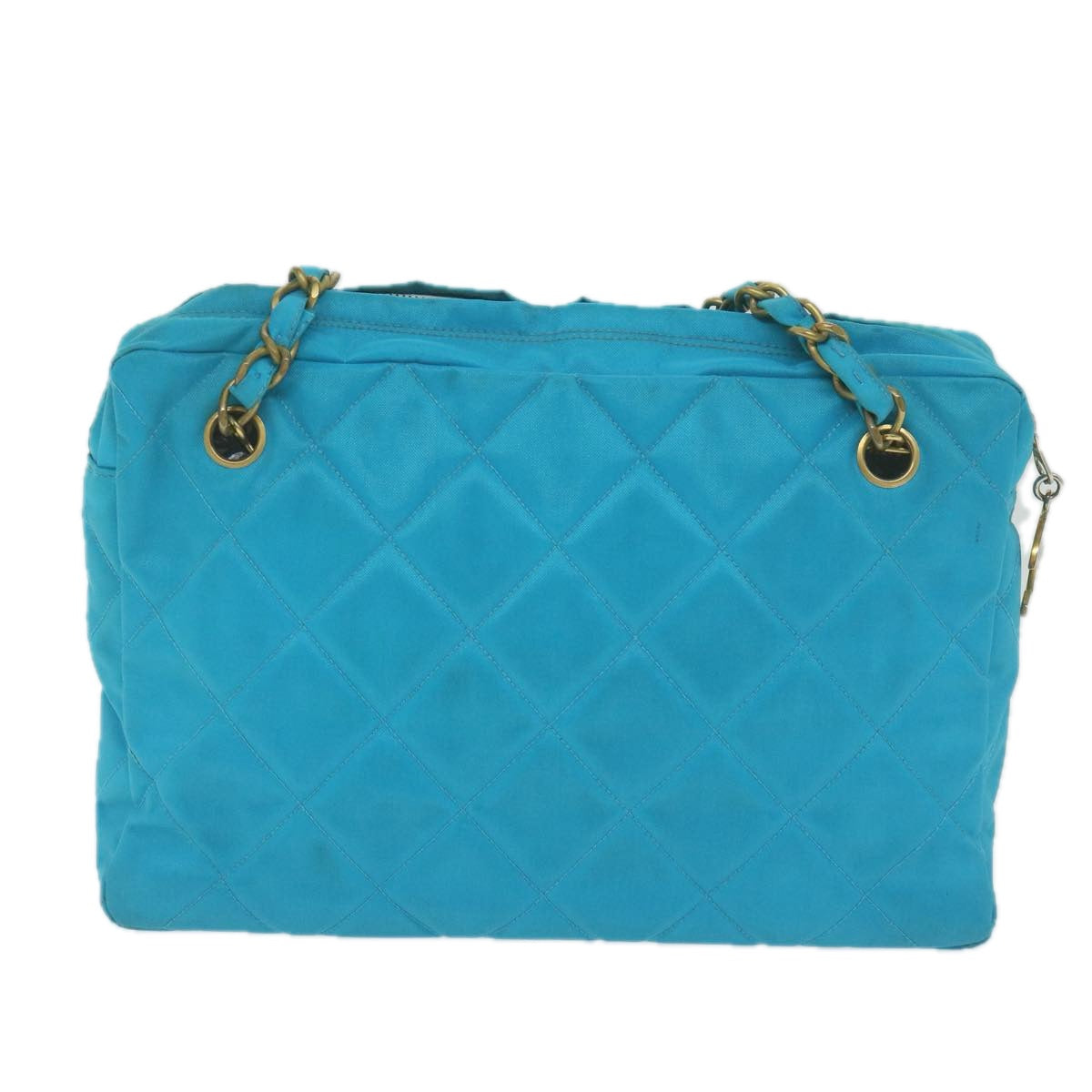 CHANEL Matelasse Chain Shoulder Bag Canvas Turquoise Blue CC Auth bs10627 - 0