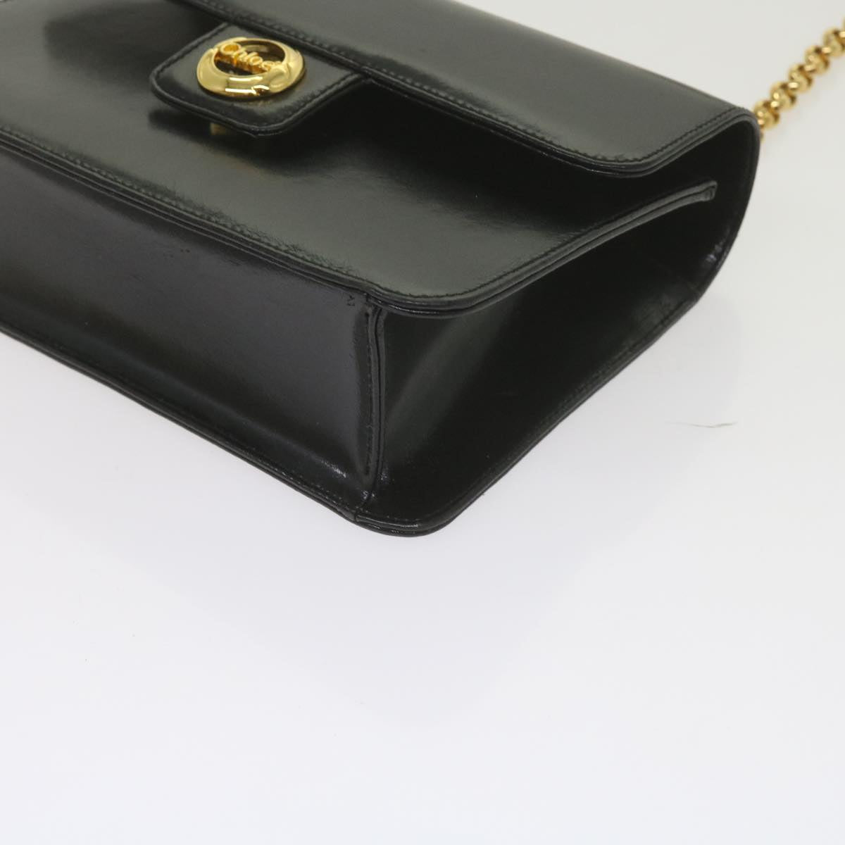 Chloe Chain Shoulder Bag Leather Black Auth bs10630