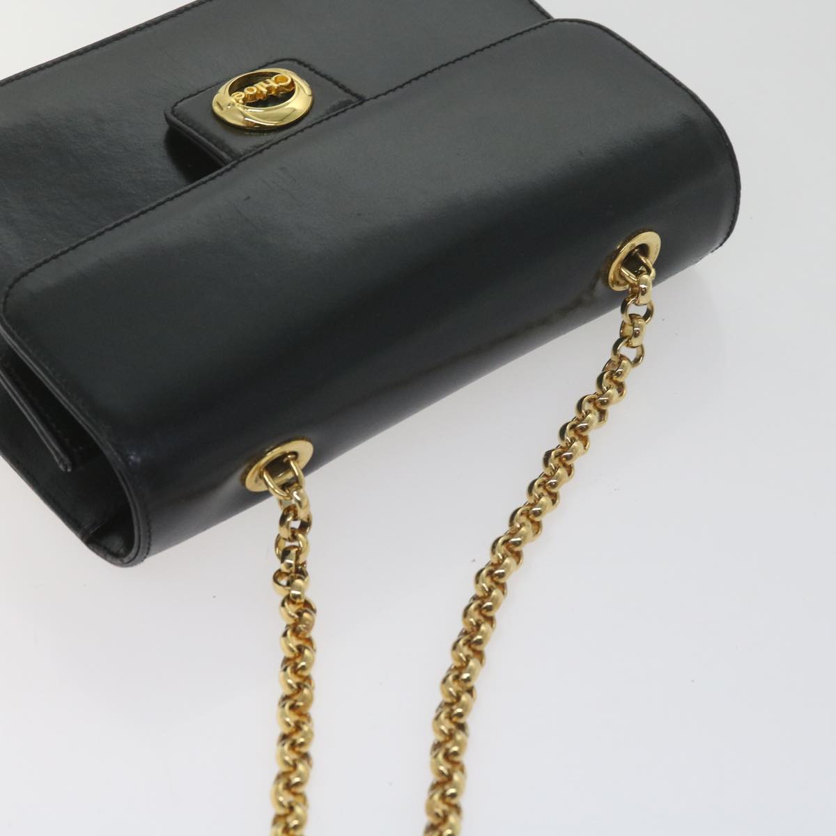 Chloe Chain Shoulder Bag Leather Black Auth bs10630