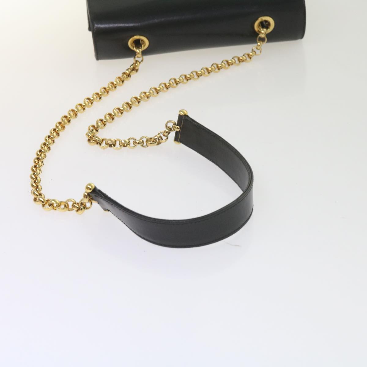 Chloe Chain Shoulder Bag Leather Black Auth bs10630