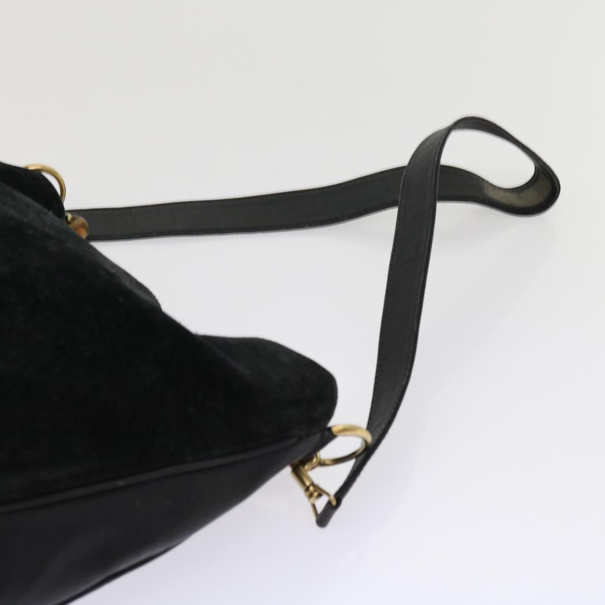 GUCCI Bamboo Shoulder Bag Suede 2way Black Auth bs10663