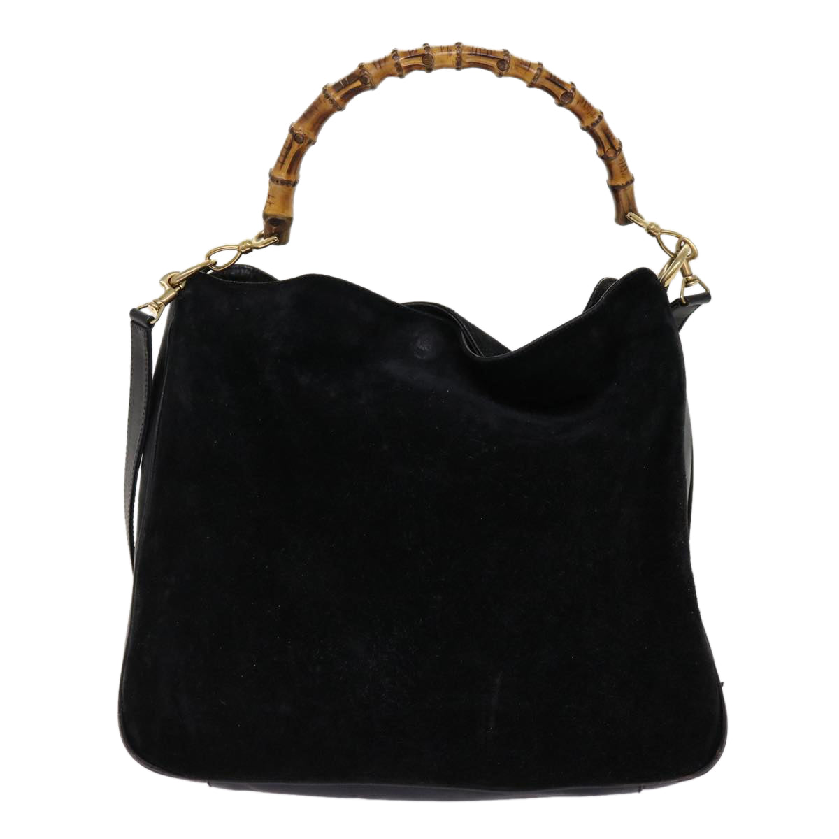 GUCCI Bamboo Shoulder Bag Suede 2way Black Auth bs10663