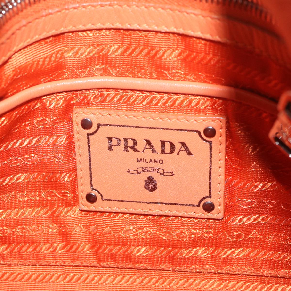 PRADA Shoulder Bag Leather Orange Auth bs10682