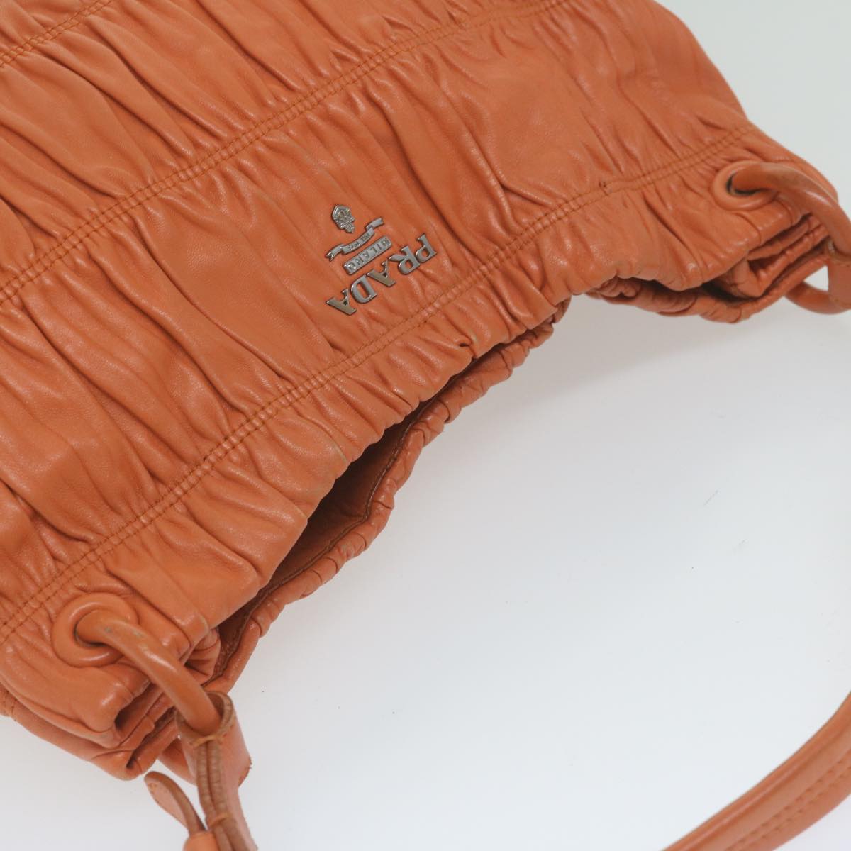 PRADA Shoulder Bag Leather Orange Auth bs10682