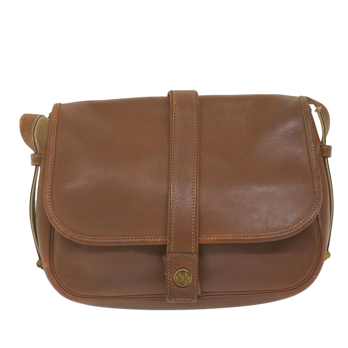 HERMES Noumea Shoulder Bag Leather Brown Auth bs10684