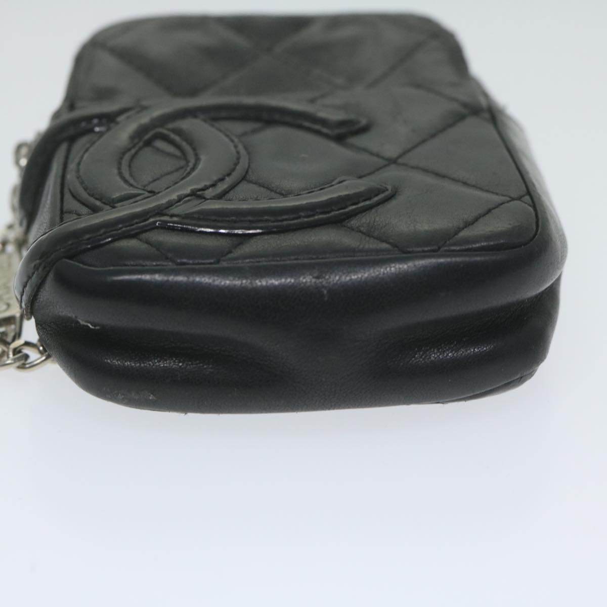 CHANEL Cambon Line Cigarette Case Leather Black CC Auth bs10691