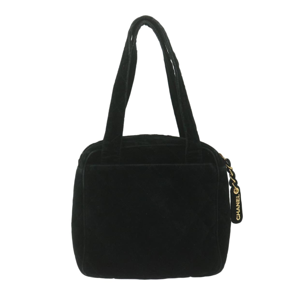 CHANEL Hand Bag Velor Black CC Auth bs10697 - 0