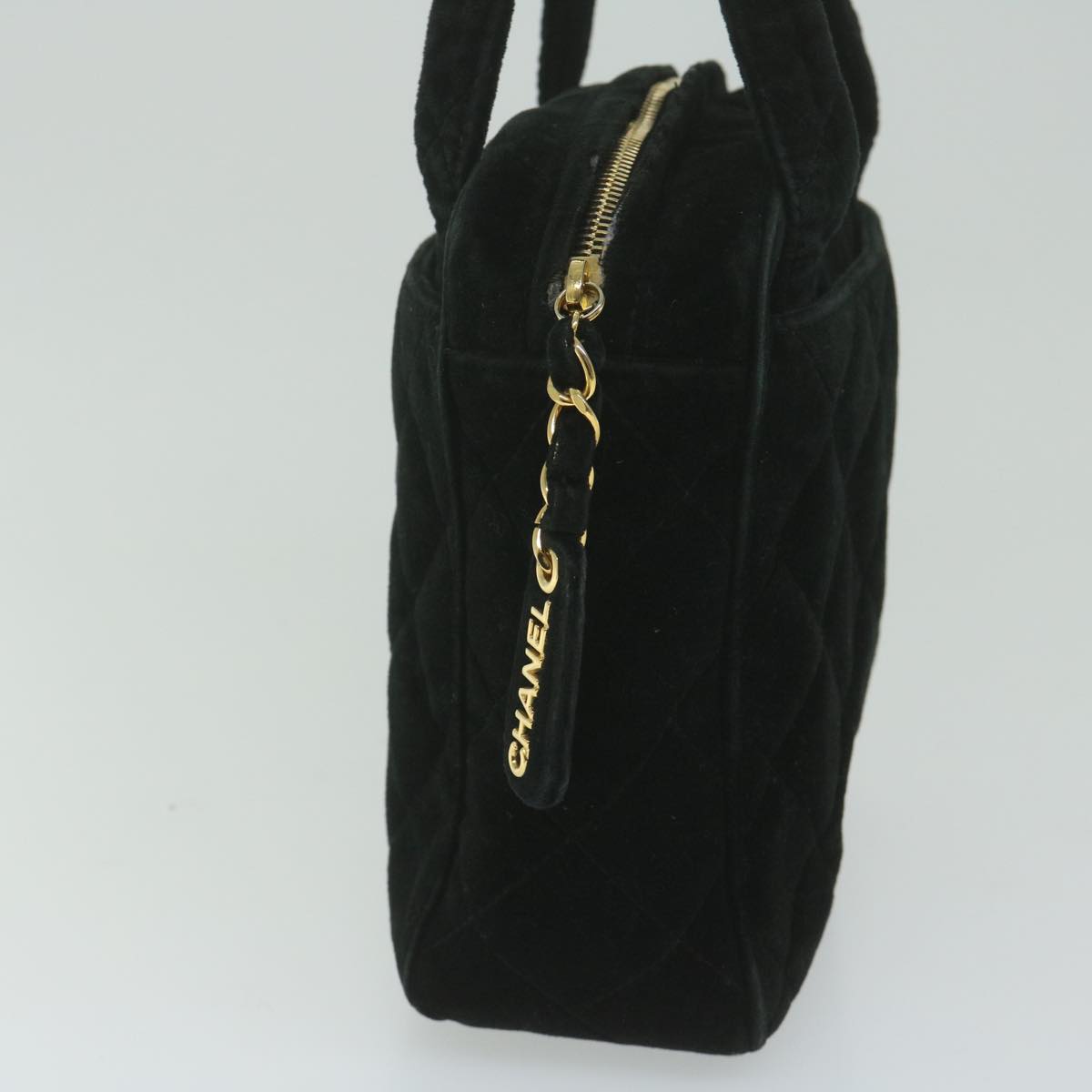 CHANEL Hand Bag Velor Black CC Auth bs10697