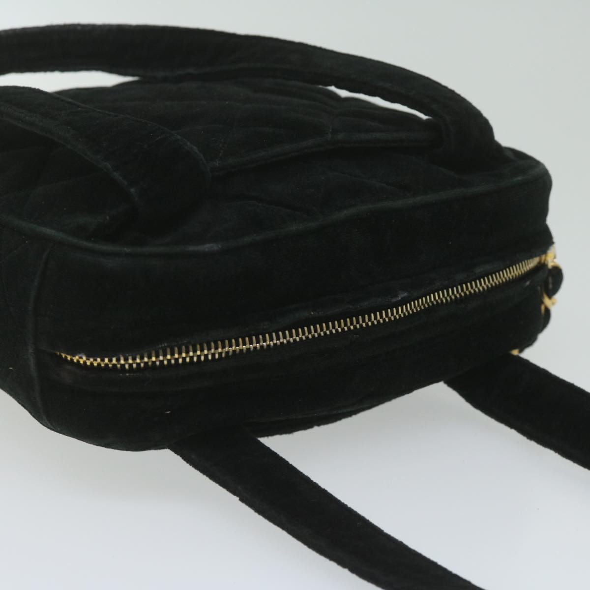 CHANEL Hand Bag Velor Black CC Auth bs10697