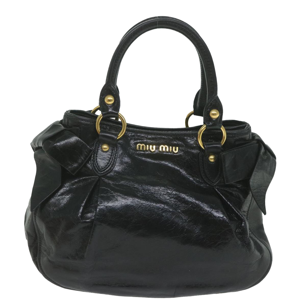 Miu Miu Hand Bag Leather 2way Black Auth bs10725 - 0