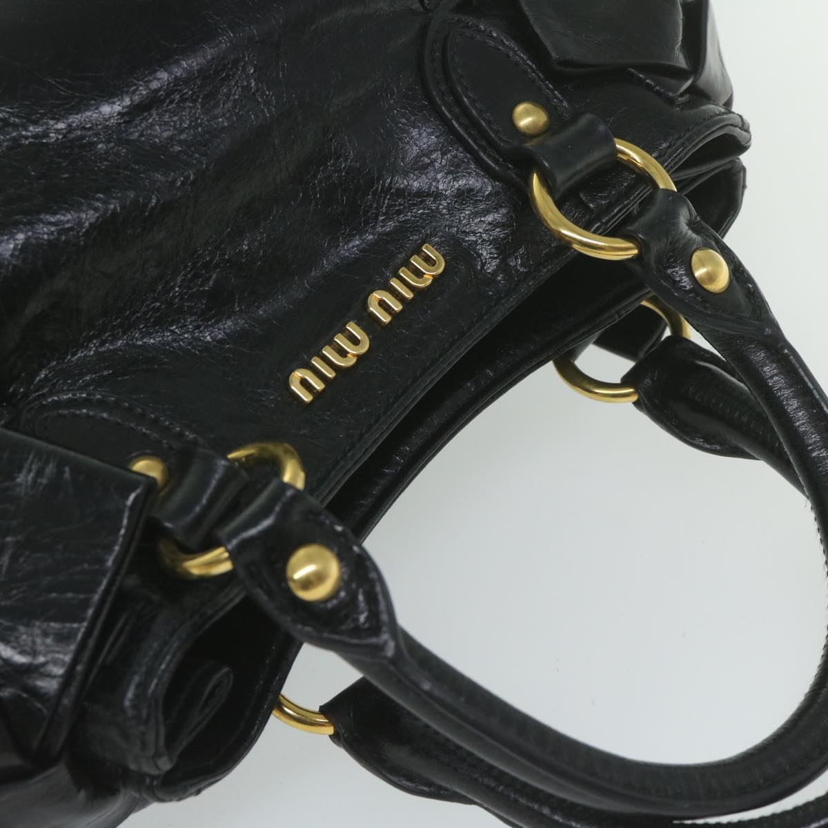 Miu Miu Hand Bag Leather 2way Black Auth bs10725