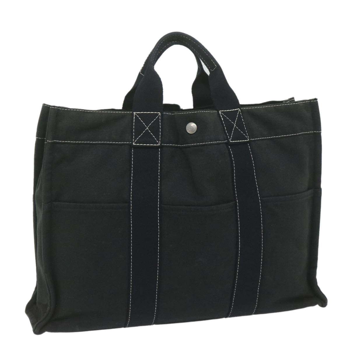 HERMES Deauville MM Tote Bag Canvas Black Auth bs10728