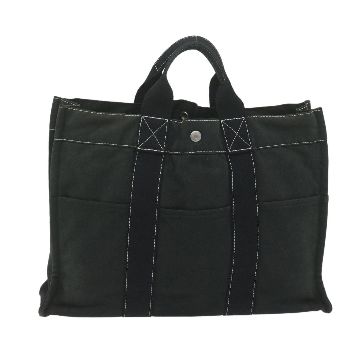 HERMES Deauville MM Tote Bag Canvas Black Auth bs10728 - 0