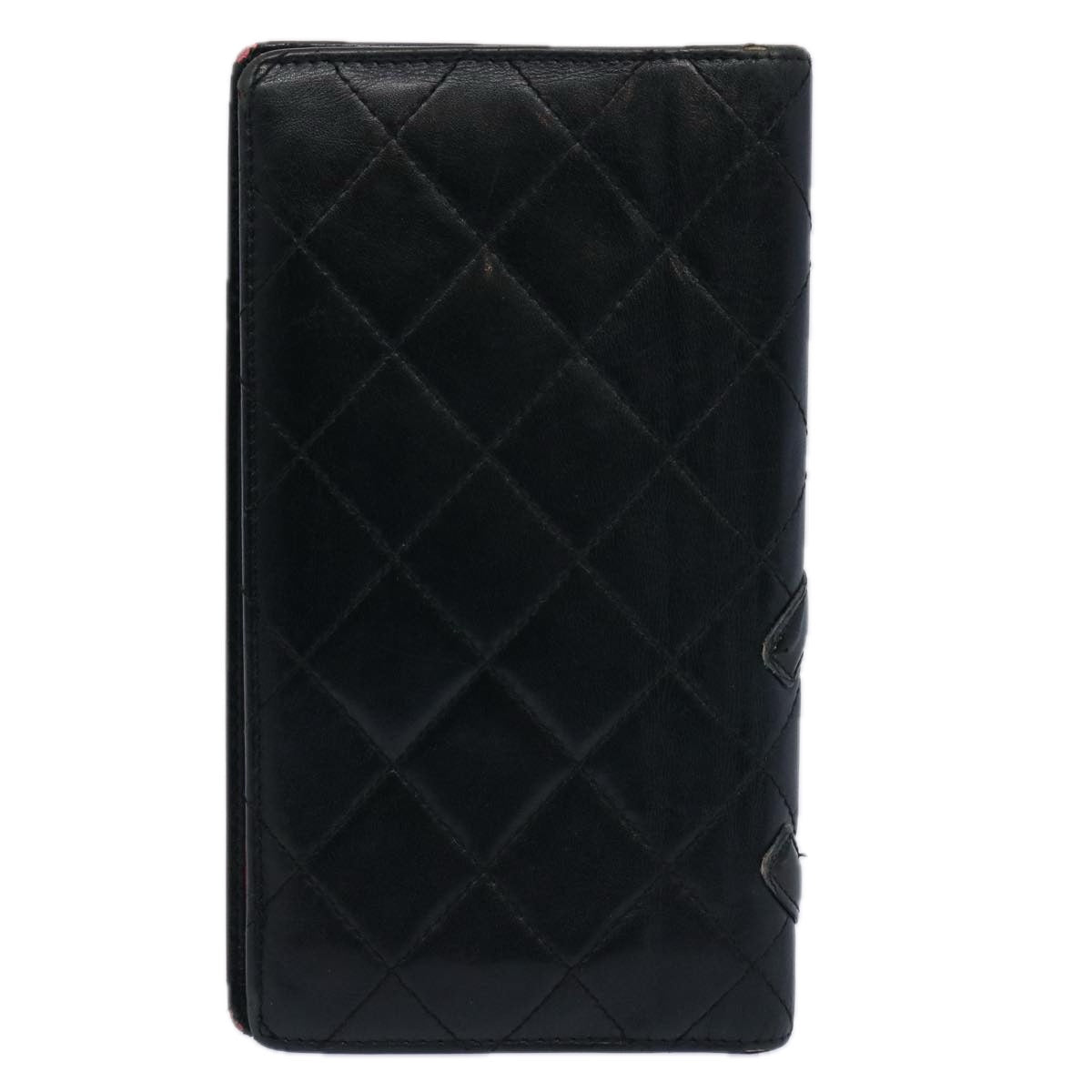 CHANEL Cambon Line Long Wallet Leather Black CC Auth bs10747 - 0