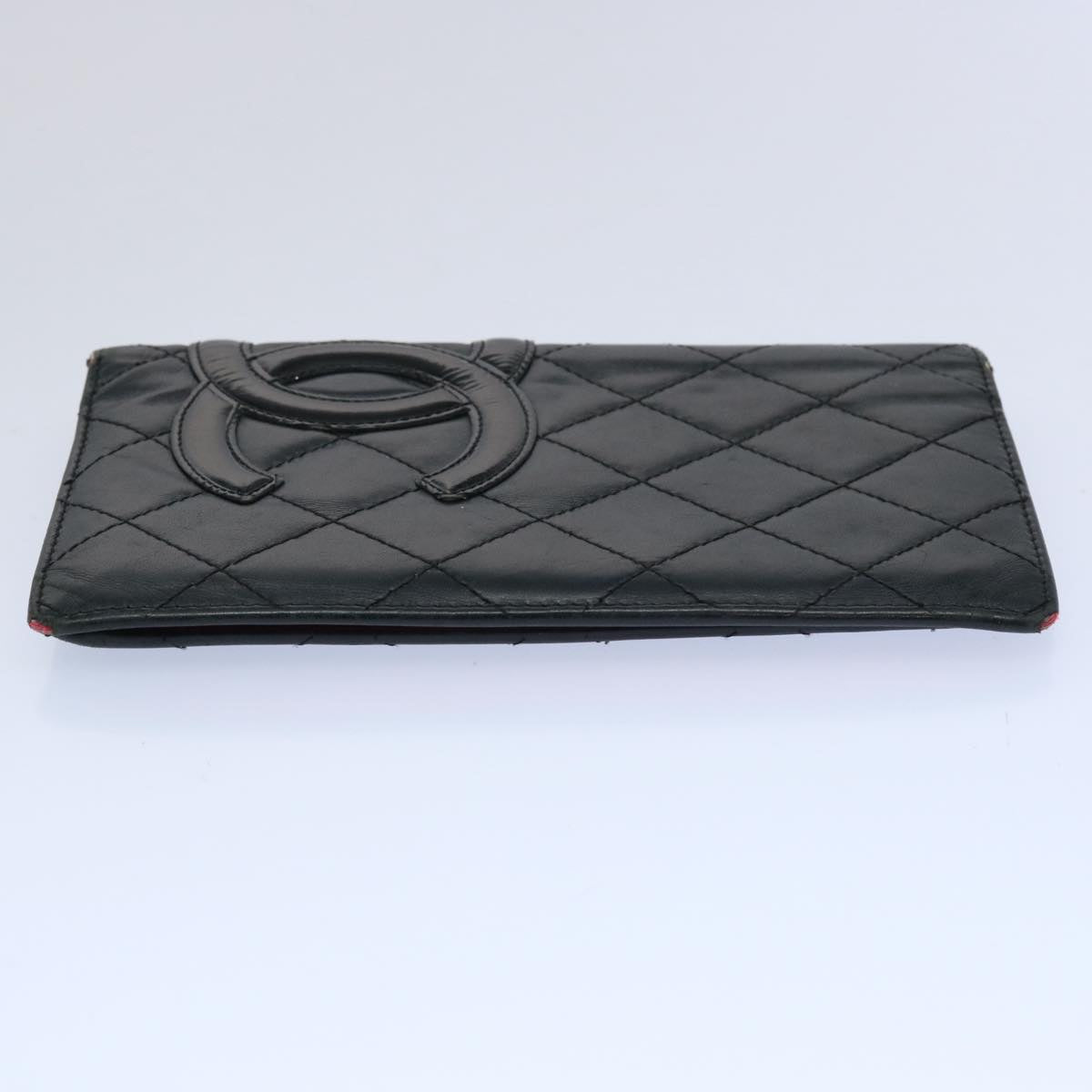 CHANEL Cambon Line Long Wallet Leather Black CC Auth bs10747