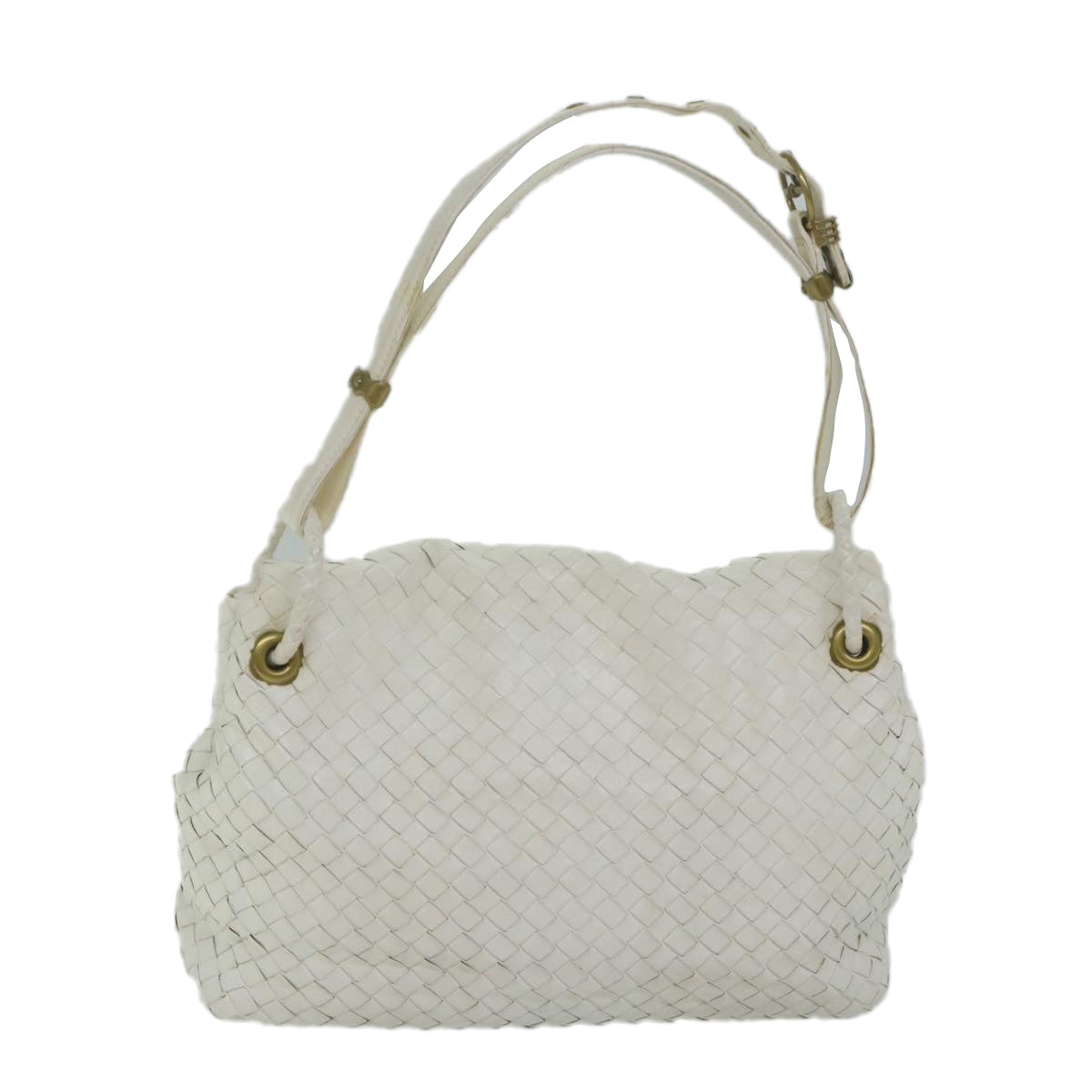 BOTTEGAVENETA INTRECCIATO Shoulder Bag Leather White Auth bs10754 - 0