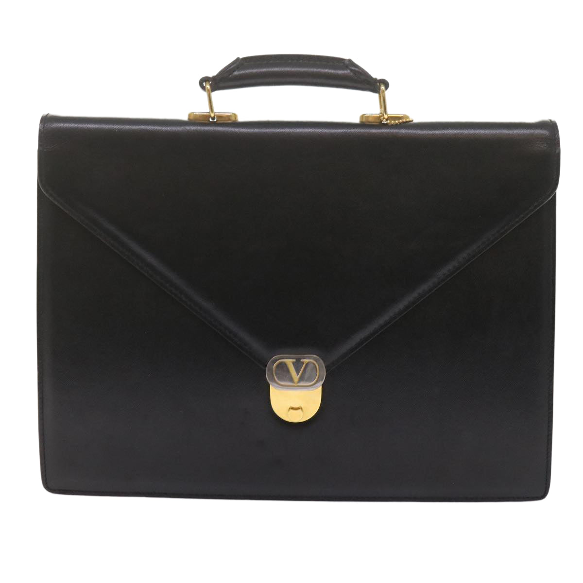 VALENTINO Business Bag Leather Black Auth bs10775