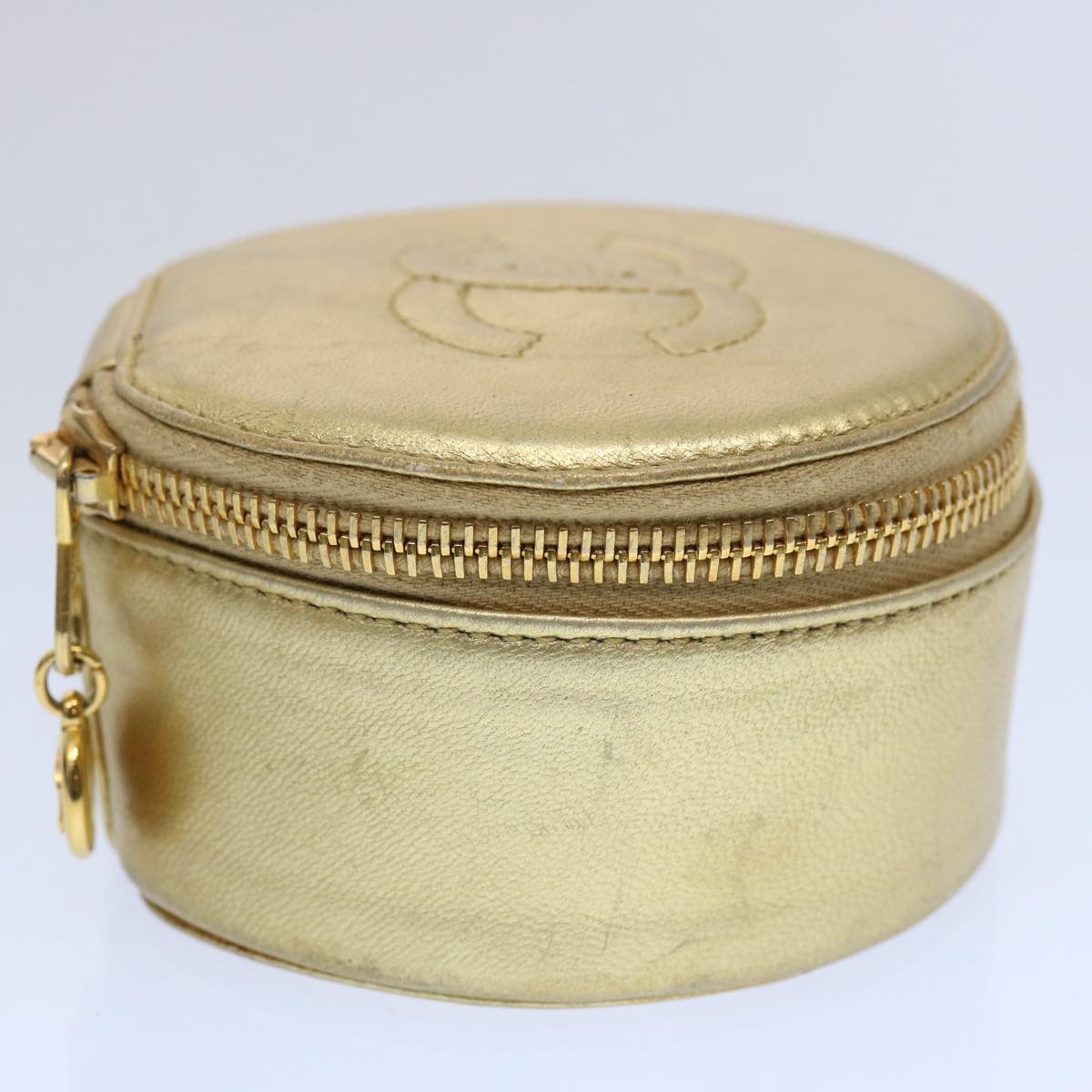 CHANEL Accessory Case Lamb Skin Gold CC Auth bs10787