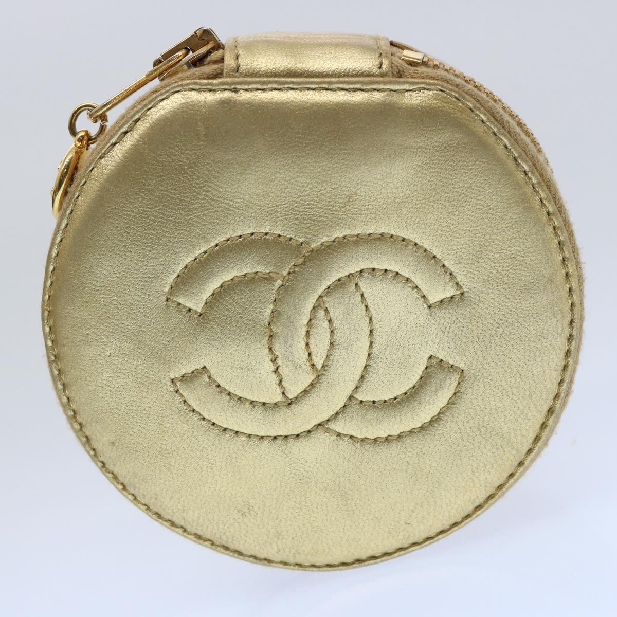 CHANEL Accessory Case Lamb Skin Gold CC Auth bs10787
